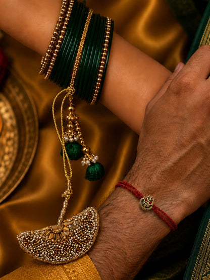 (Set of 2) Golden Crystal Trishul Charm Lumba Rakhi Bhaiya Bhabhi