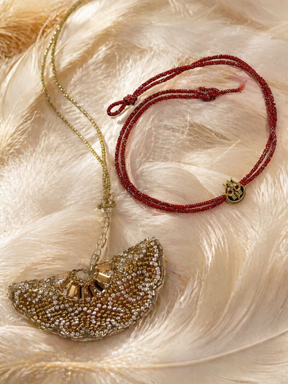(Set of 2) Golden Crystal Trishul Charm Lumba Rakhi Bhaiya Bhabhi