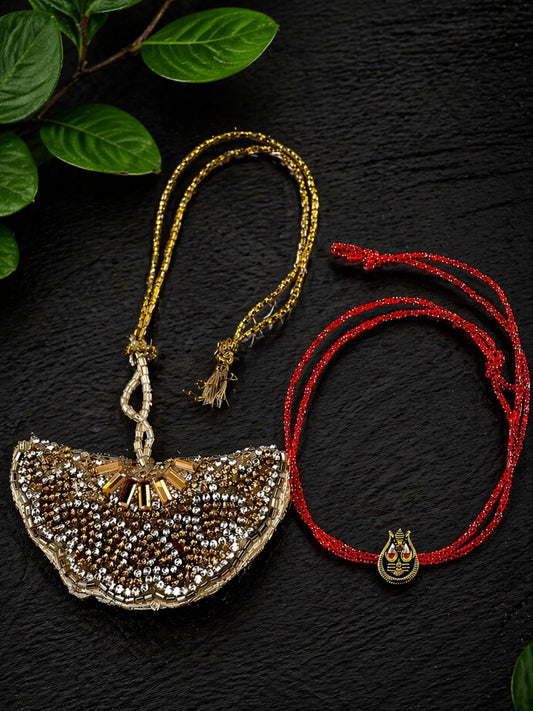 (Set of 2) Golden Crystal Trishul Charm Lumba Rakhi Bhaiya Bhabhi