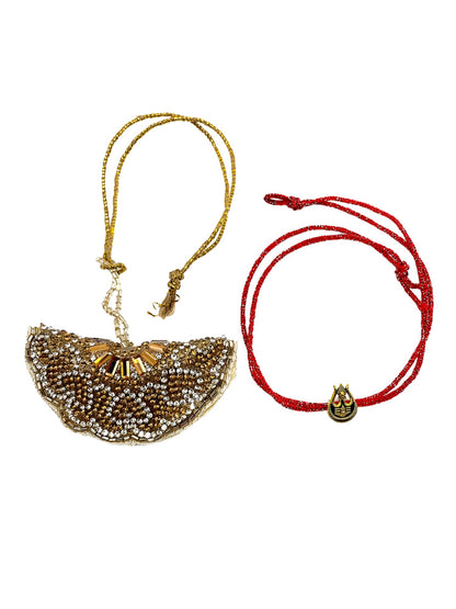 (Set of 2) Golden Crystal Trishul Charm Lumba Rakhi Bhaiya Bhabhi