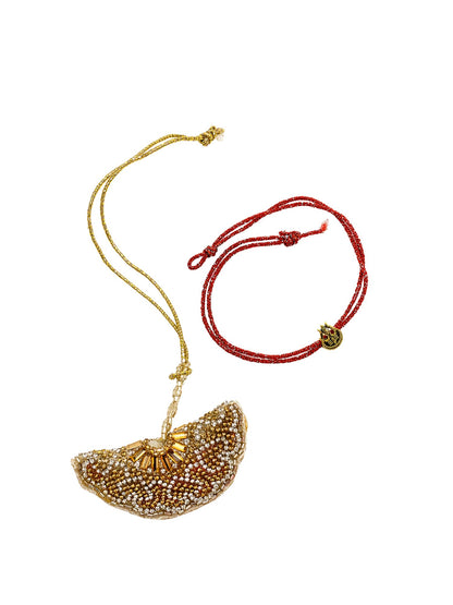 (Set of 2) Golden Crystal Trishul Charm Lumba Rakhi Bhaiya Bhabhi