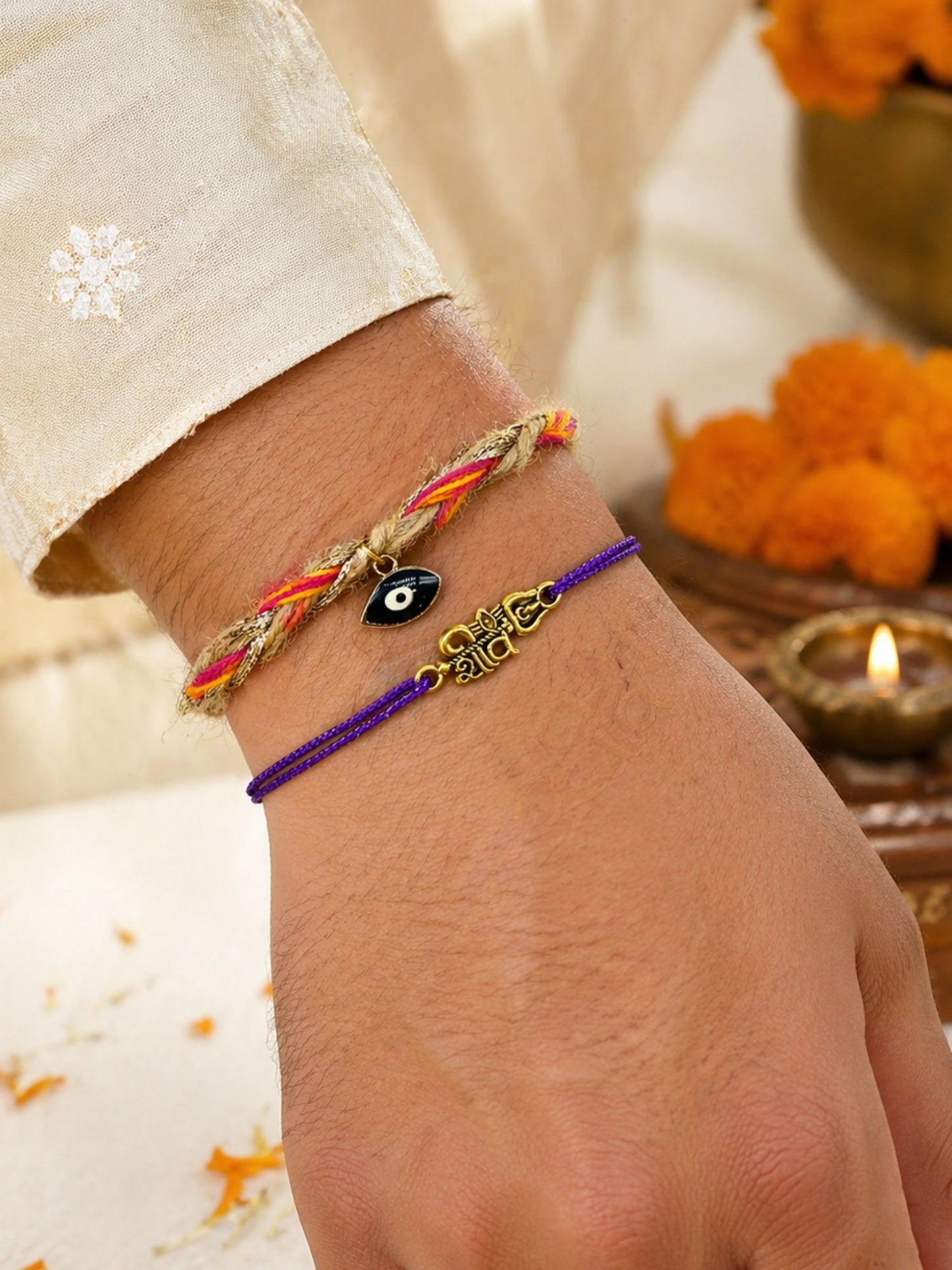(Set of 2) Evil Eye Shiv Bracelet Rakhi For Bhai Bro