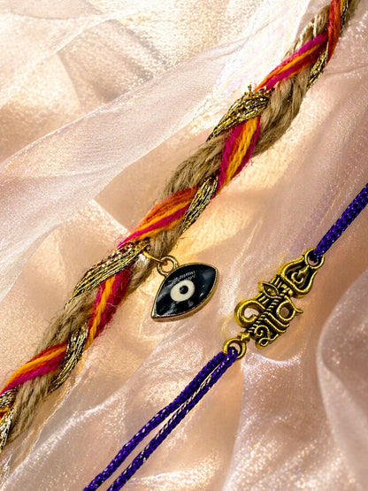 (Set of 2) Evil Eye Shiv Bracelet Rakhi For Bhai Bro
