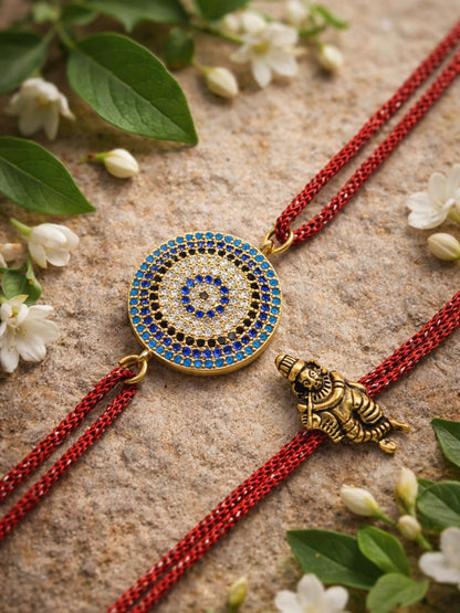 (Set of 2) Evil Eye Lord Krishna Bracelet Rakhi Bhai Bhaiya Bro