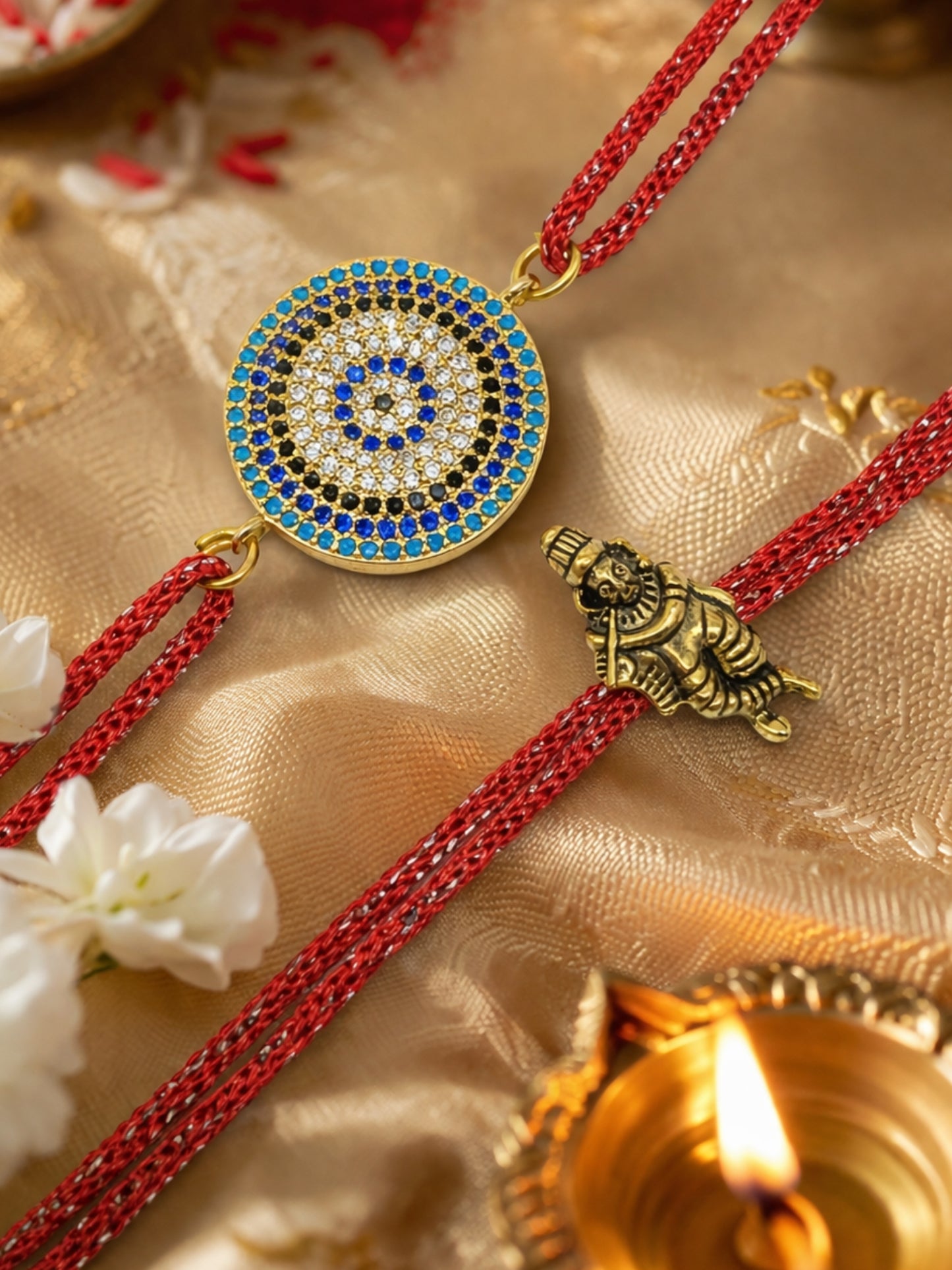 (Set of 2) Evil Eye Lord Krishna Bracelet Rakhi Bhai Bhaiya Bro