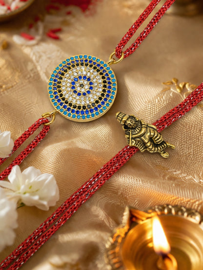 (Set of 2) Evil Eye Lord Krishna Bracelet Rakhi Bhai Bhaiya Bro
