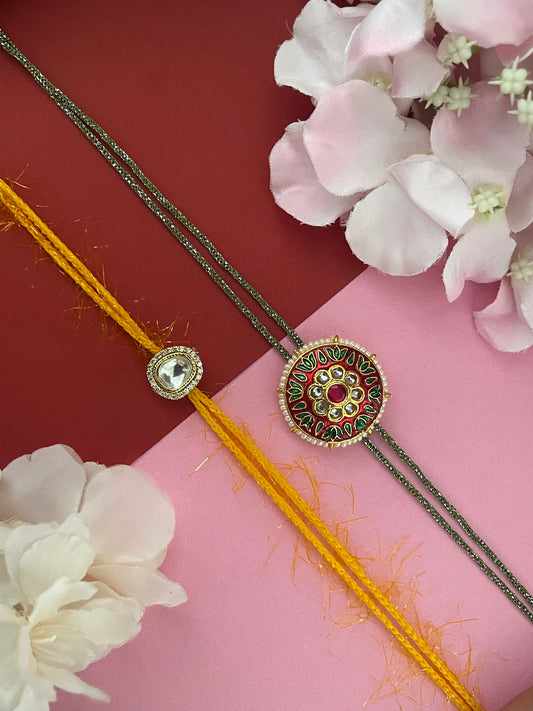 (Set of 2) Kundan/ Enamel Rakhi Lumba