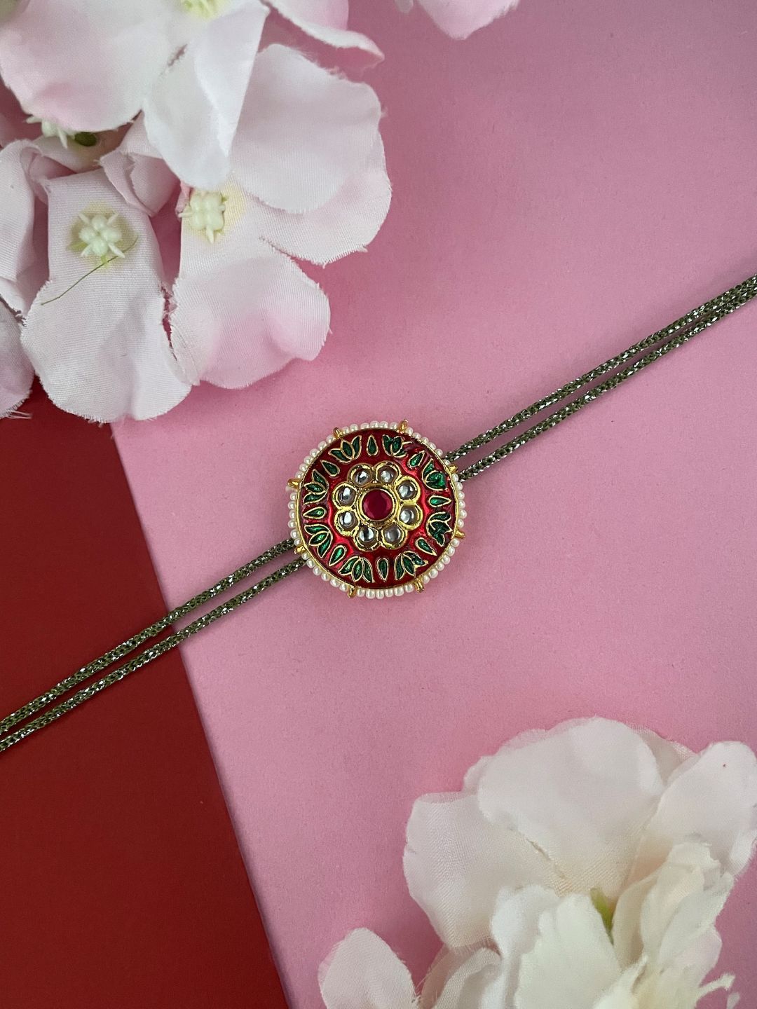 Kundan/Enamel Round Rakhi Lumba