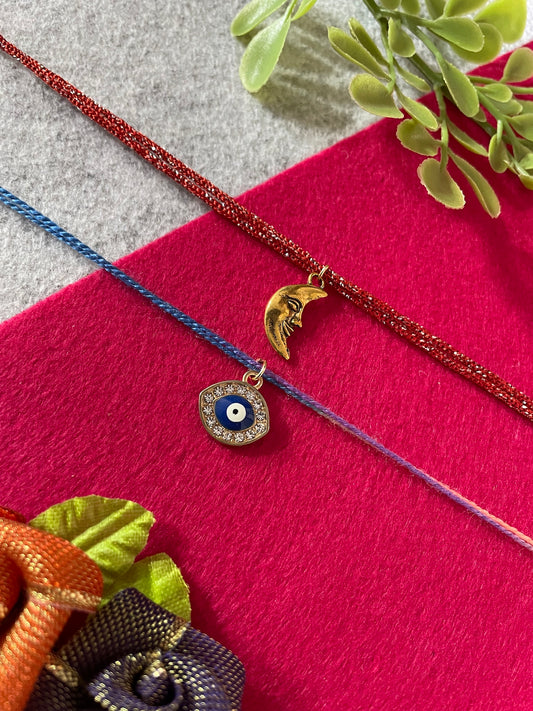 (Set of 2) Evil Eye Moon Charms Rakhi Lumba
