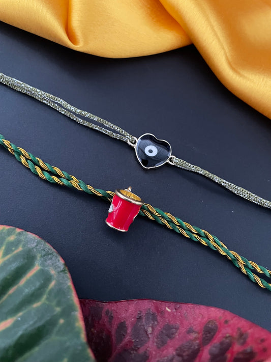 (Set of 2) Heart Evil Eye/Coffee Rakhi Lumba
