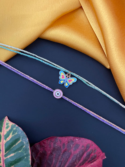 (Set of 2) Blue Butterfly/Round Charm Rakhi Lumba