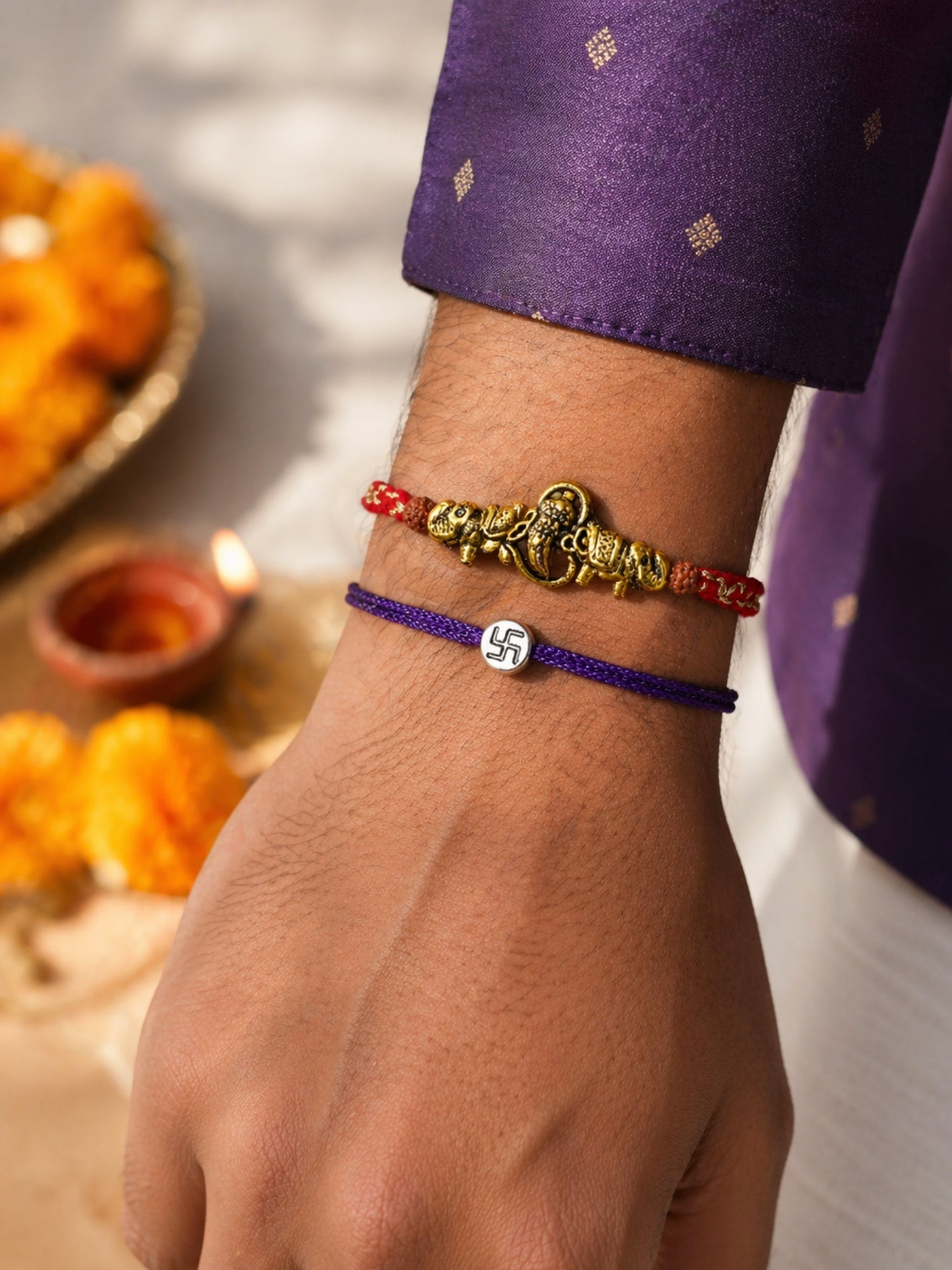 (Set of 2) Ganesh Om Swastik Rakhi Bracelet For Bhai Bro
