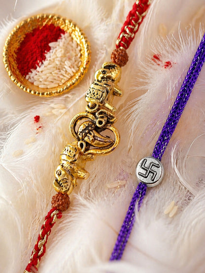 (Set of 2) Ganesh Om Swastik Rakhi Bracelet For Bhai Bro