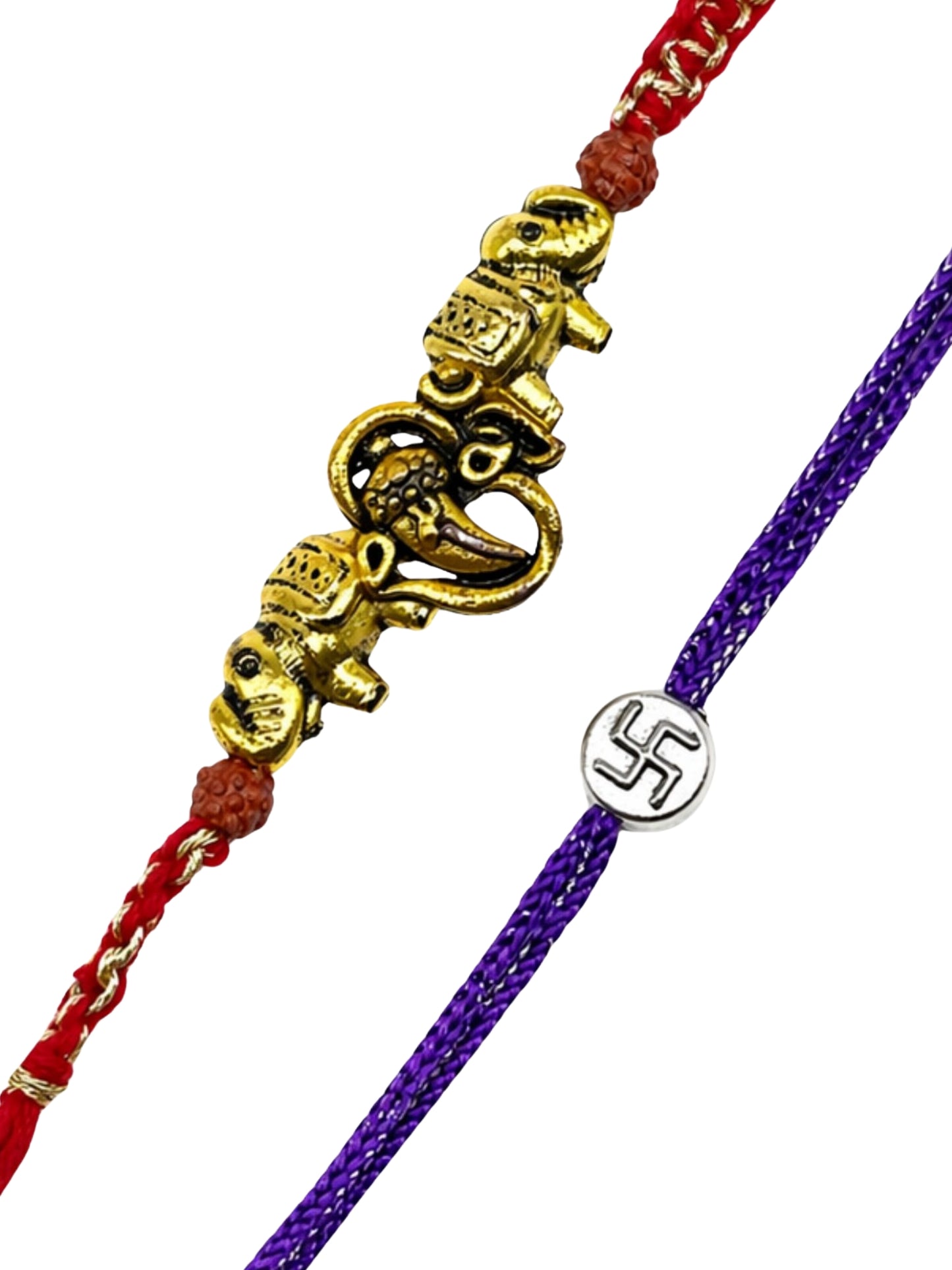 (Set of 2) Ganesh Om Swastik Rakhi Bracelet For Bhai Bro