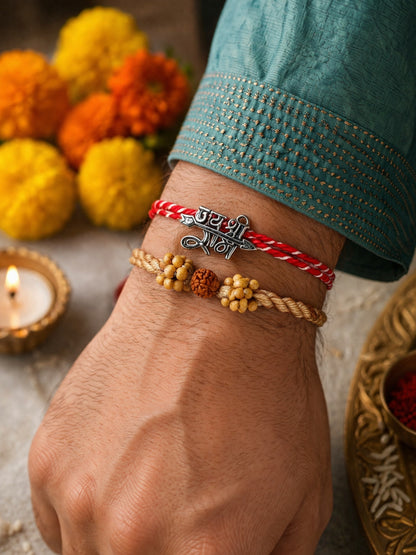 (Set of 2) Shree Ram Rudraksha Rakhi Bracelet Bro Gift