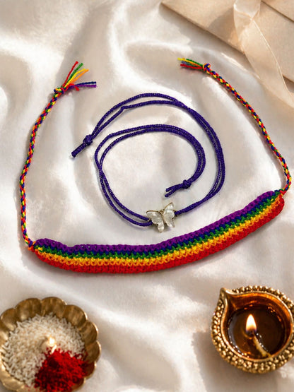 (Set of 2) Rainbow Butterfly Bracelet Rakhi For Bhai Bro