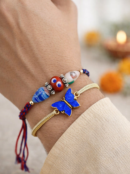 (Set of 2) Evil Eye Butterfly Charm Bracelet Rakhi Bhai Bro