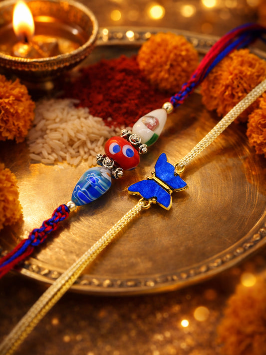 (Set of 2) Evil Eye Butterfly Charm Bracelet Rakhi Bhai Bro