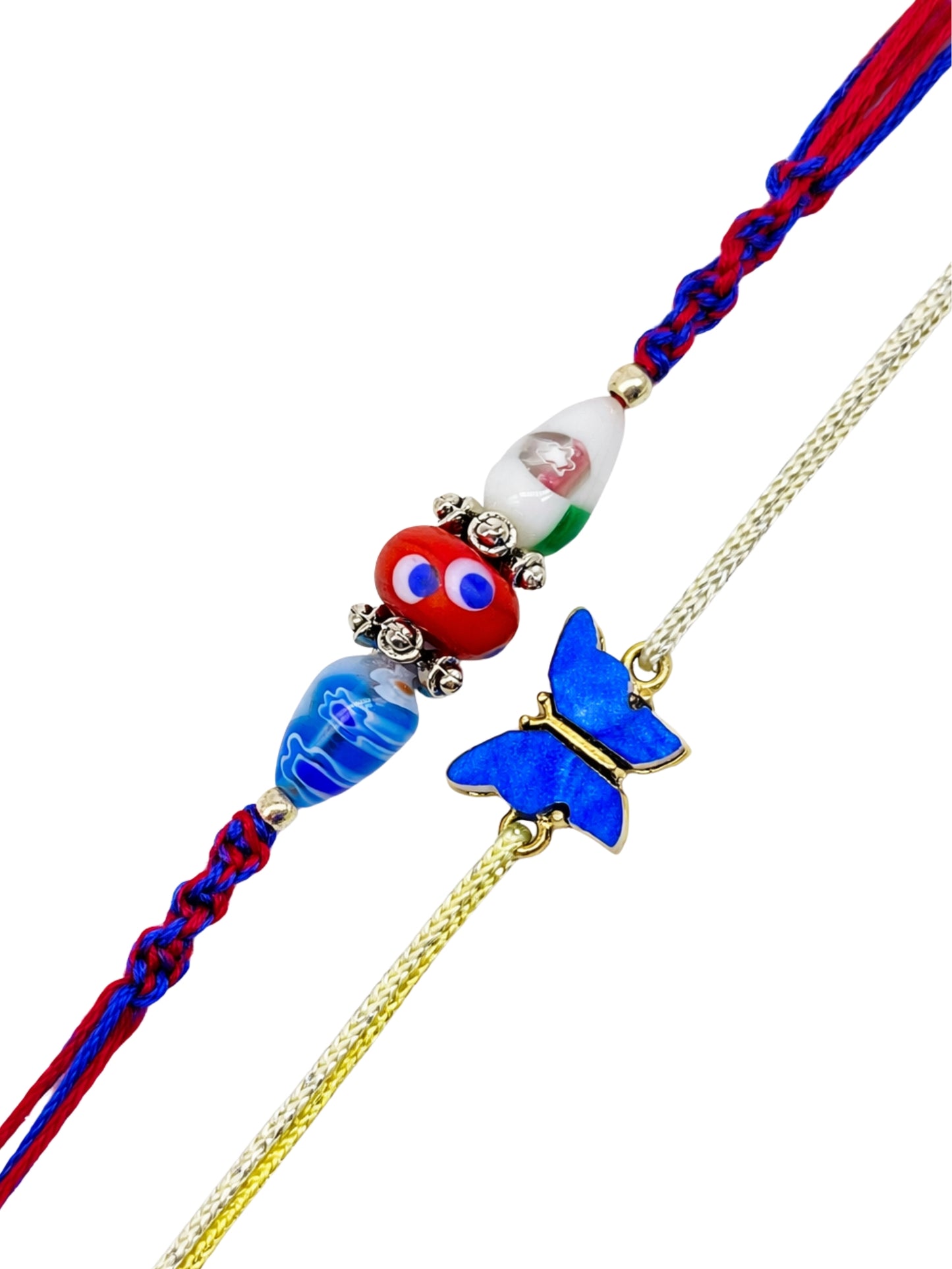 (Set of 2) Evil Eye Butterfly Charm Bracelet Rakhi Bhai Bro
