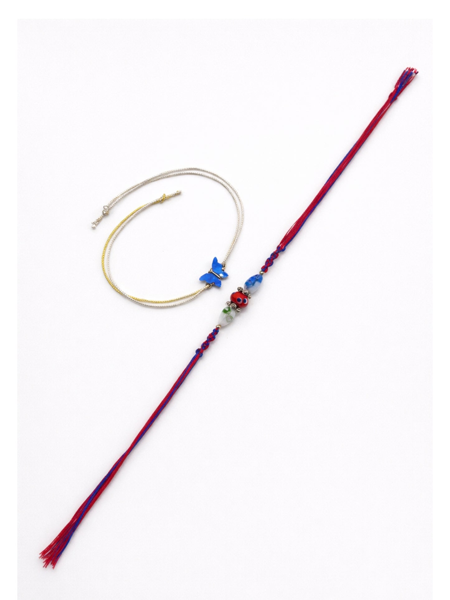 (Set of 2) Evil Eye Butterfly Charm Bracelet Rakhi Bhai Bro