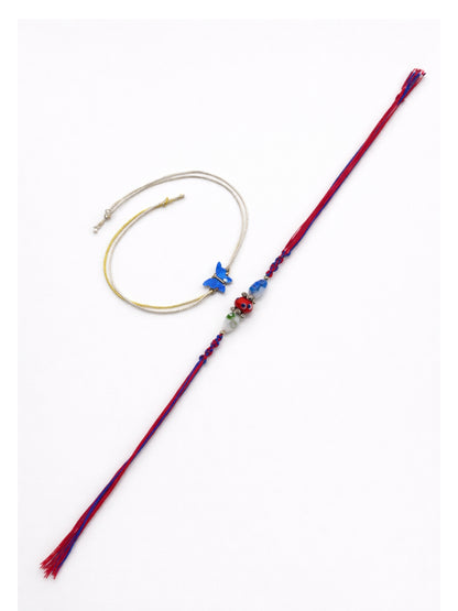 (Set of 2) Evil Eye Butterfly Charm Bracelet Rakhi Bhai Bro