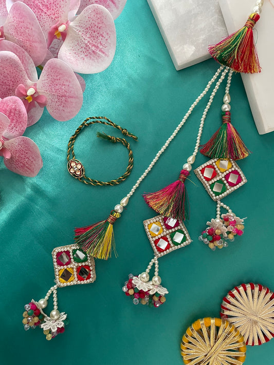 (Set of 2) Enamel Flower/Tassel Lumba Rakhi