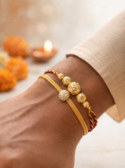 (Set of 2) Gold Beaded Rakhi Bracelet Bhai Bhaiya Bro