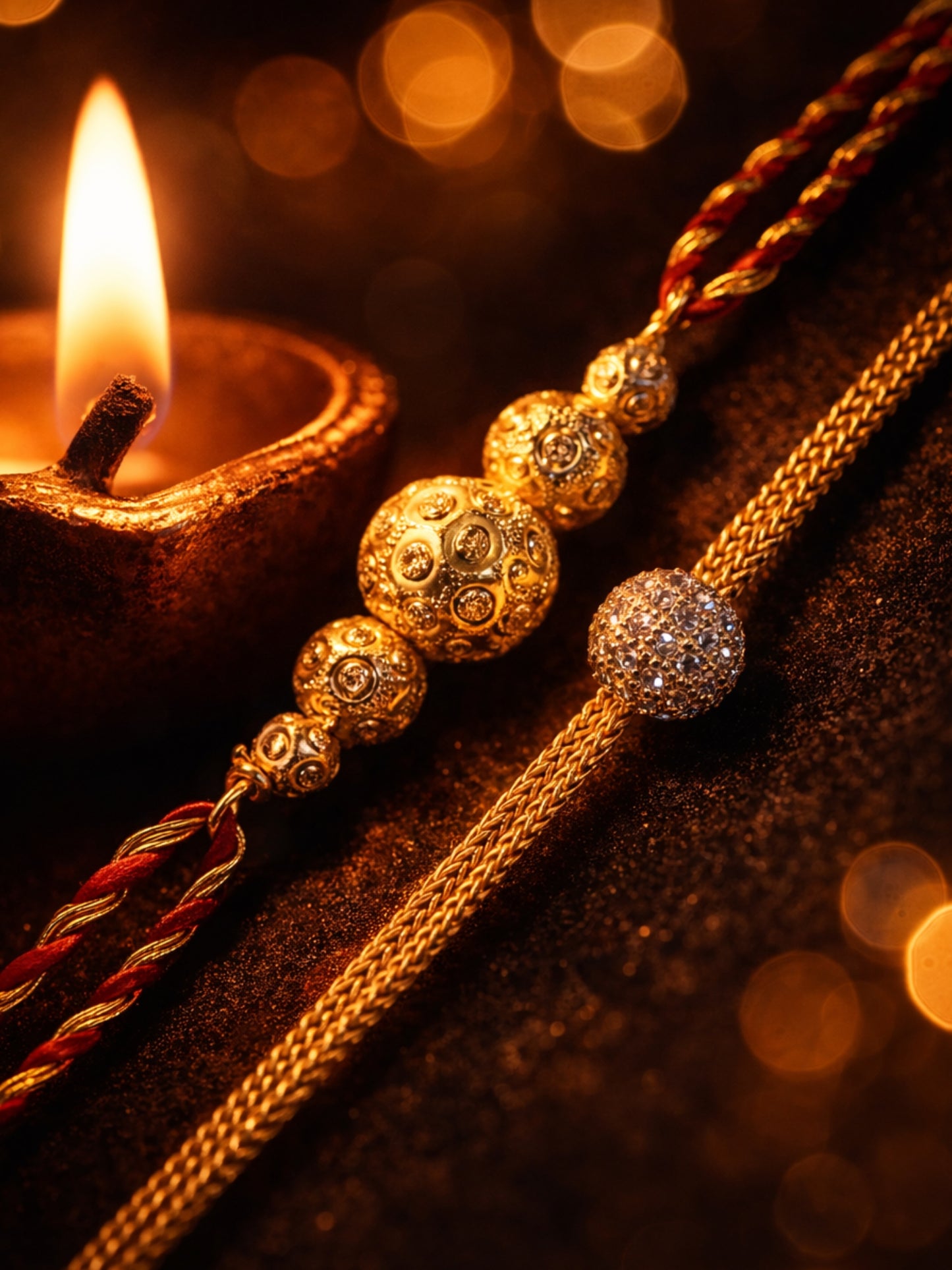 (Set of 2) Gold Beaded Rakhi Bracelet Bhai Bhaiya Bro