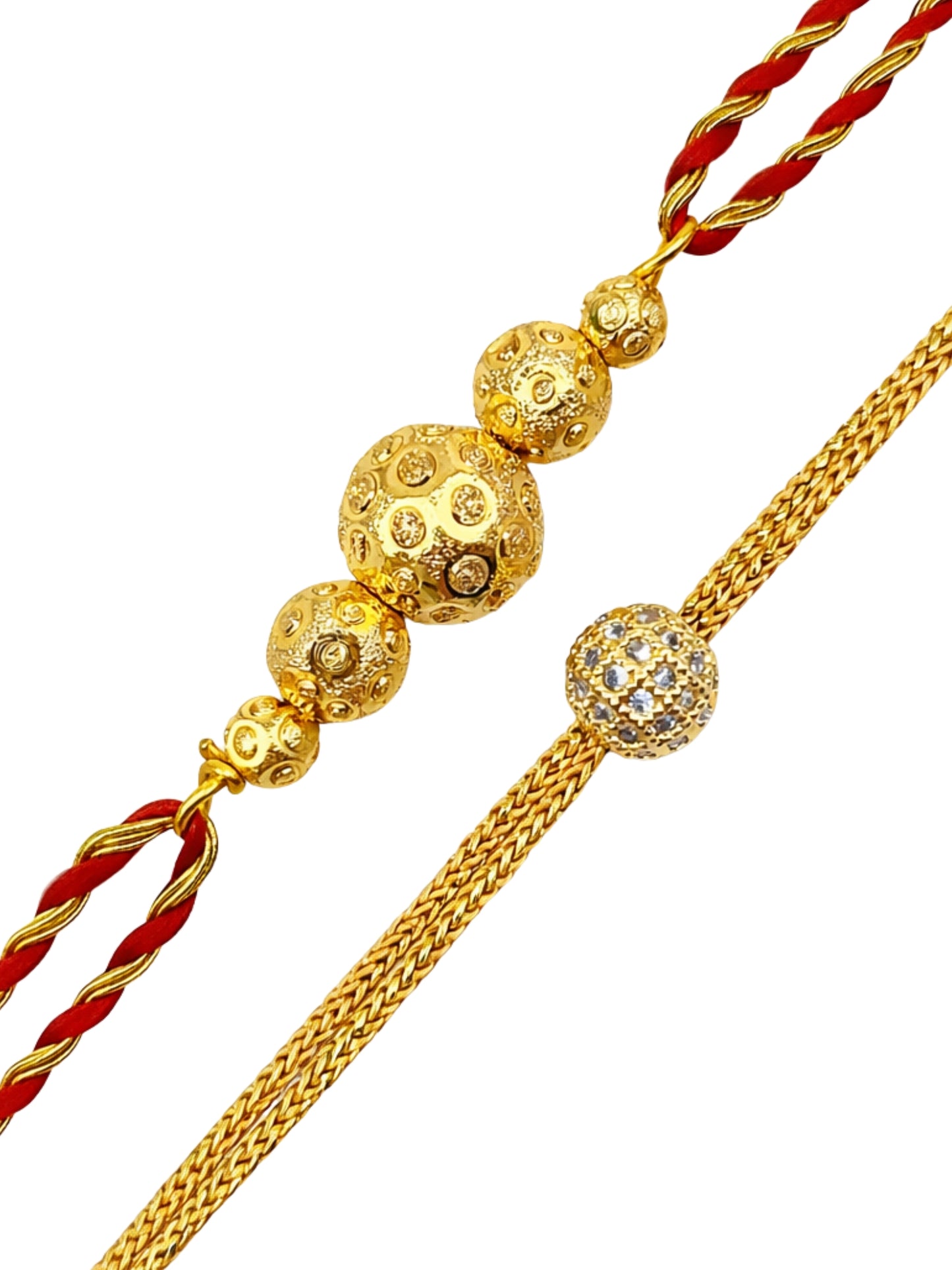 (Set of 2) Gold Beaded Rakhi Bracelet Bhai Bhaiya Bro