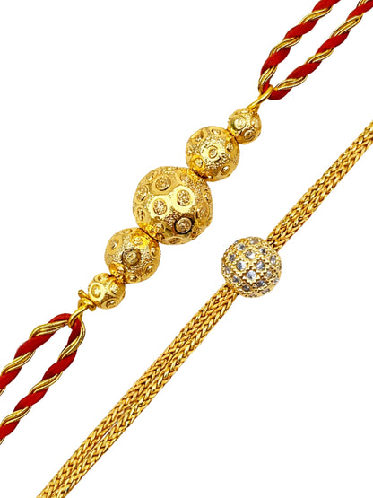 (Set of 2) Gold Beaded Rakhi Bracelet Bhai Bhaiya Bro