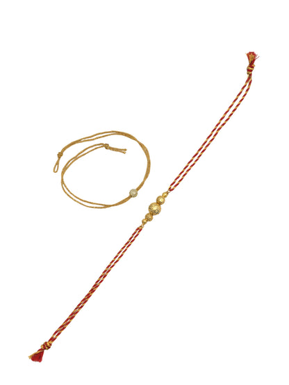 (Set of 2) Gold Beaded Rakhi Bracelet Bhai Bhaiya Bro