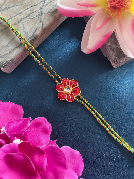 Red Flower Kundan Rakhi Lumba