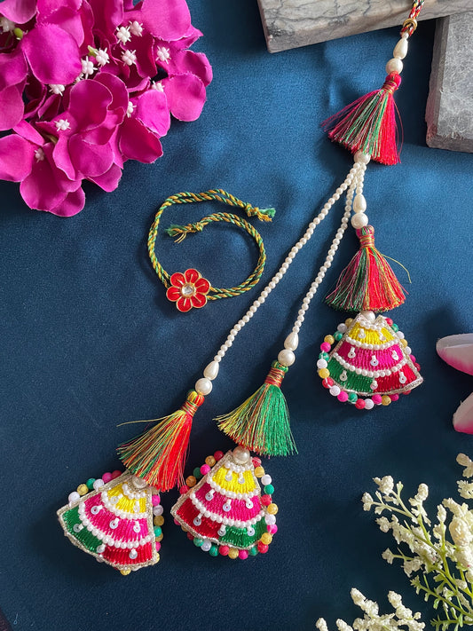 (Set of 2) Red Flower Kundan Lumba Rakhi