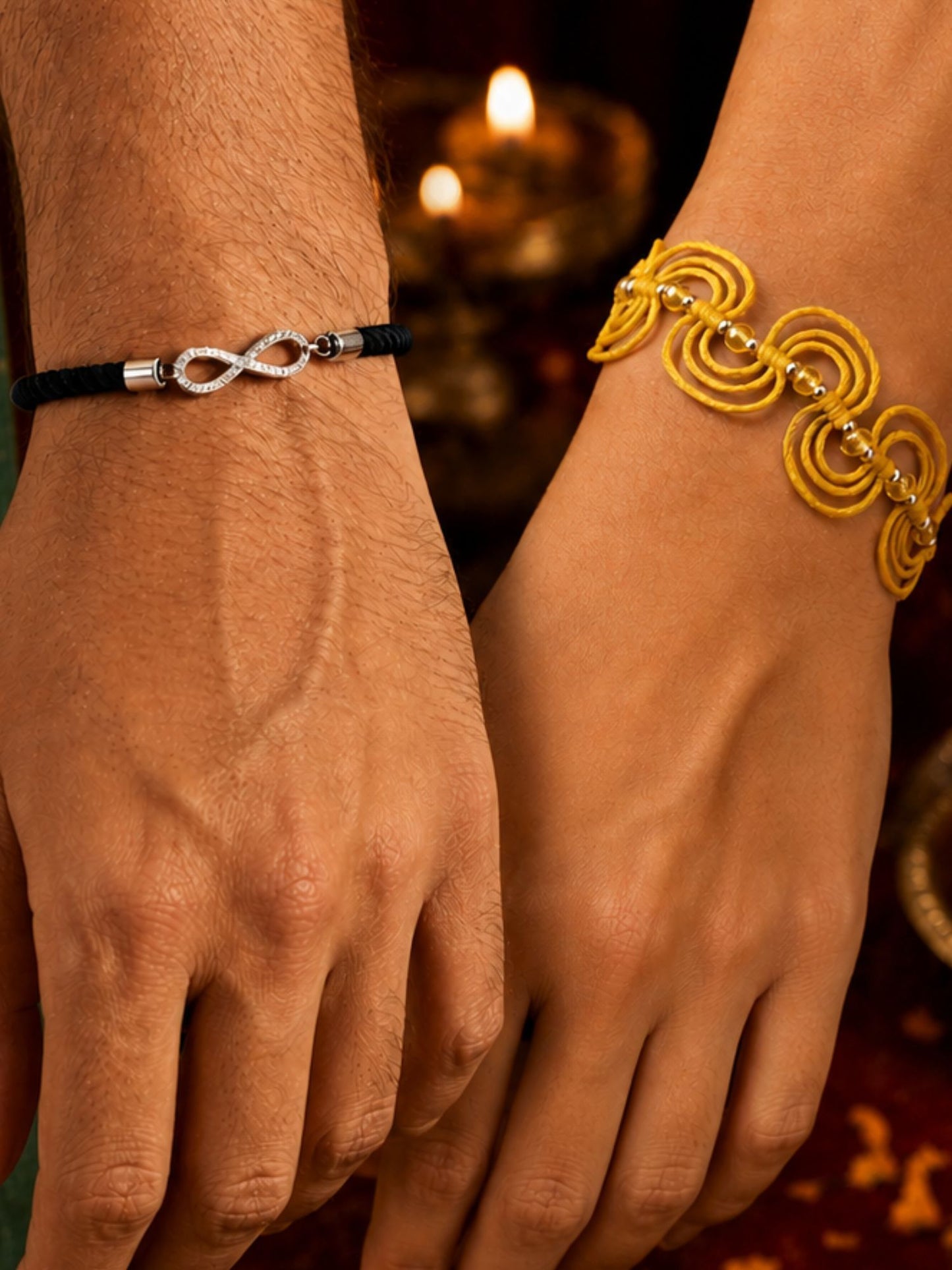 (Set of 2) Yellow Beaded Infinity Bracelet Rakhi For Bhai Bro