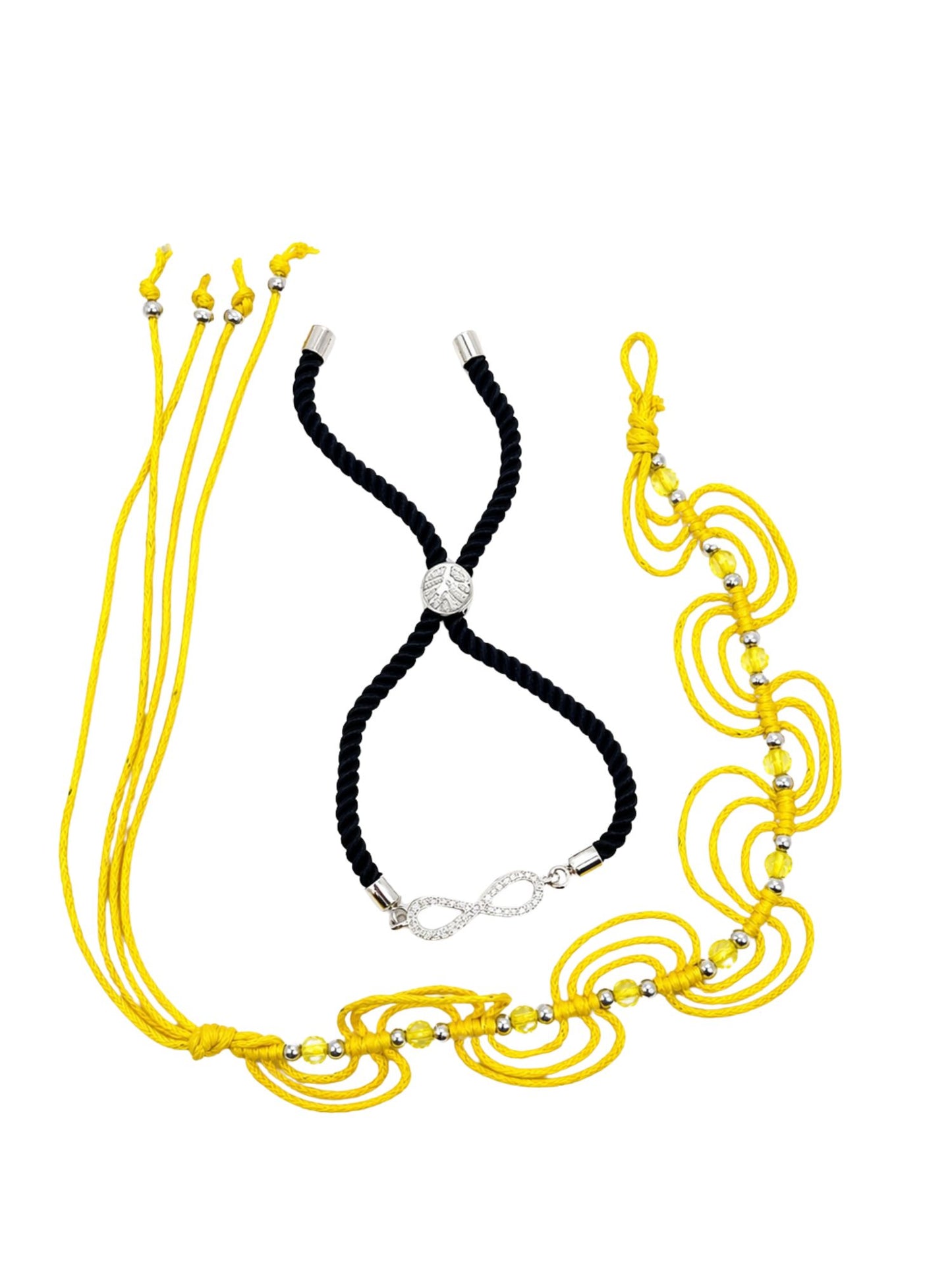 (Set of 2) Yellow Beaded Infinity Bracelet Rakhi For Bhai Bro