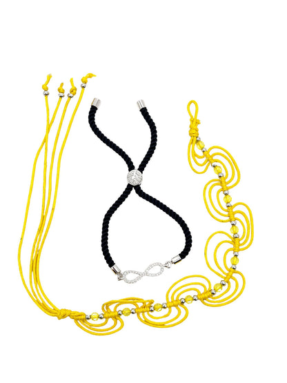 (Set of 2) Yellow Beaded Infinity Bracelet Rakhi For Bhai Bro
