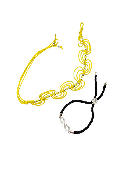 (Set of 2) Yellow Beaded Infinity Bracelet Rakhi For Bhai Bro