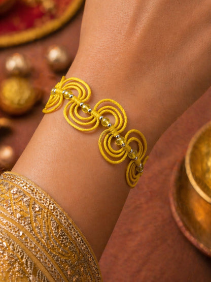 (Set of 2) Yellow Beaded Infinity Bracelet Rakhi For Bhai Bro