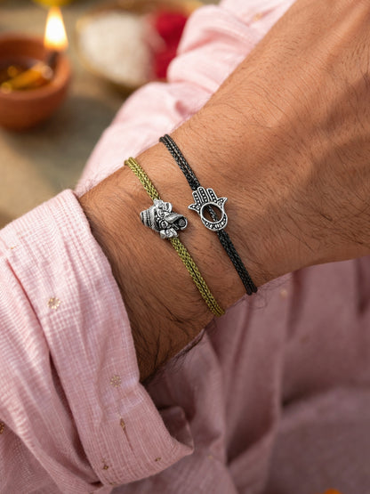 (Set of 2) Lord Ganesha Hamsa Rakhi Bracelet Bhai Bro