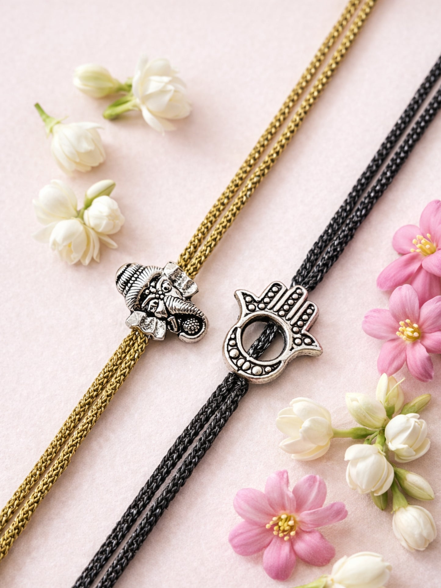 (Set of 2) Lord Ganesha Hamsa Rakhi Bracelet Bhai Bro