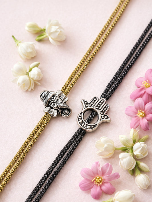 (Set of 2) Lord Ganesha Hamsa Rakhi Bracelet Bhai Bro