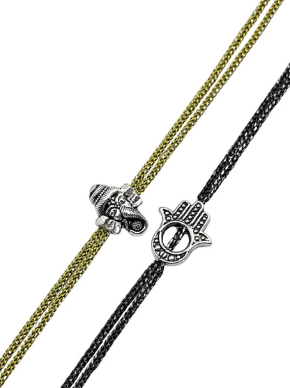 (Set of 2) Lord Ganesha Hamsa Rakhi Bracelet Bhai Bro