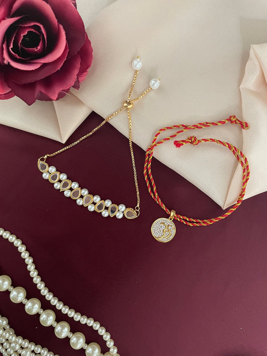 (Set of 2) AD OM/Pearl Bracelet Lumba Rakhi