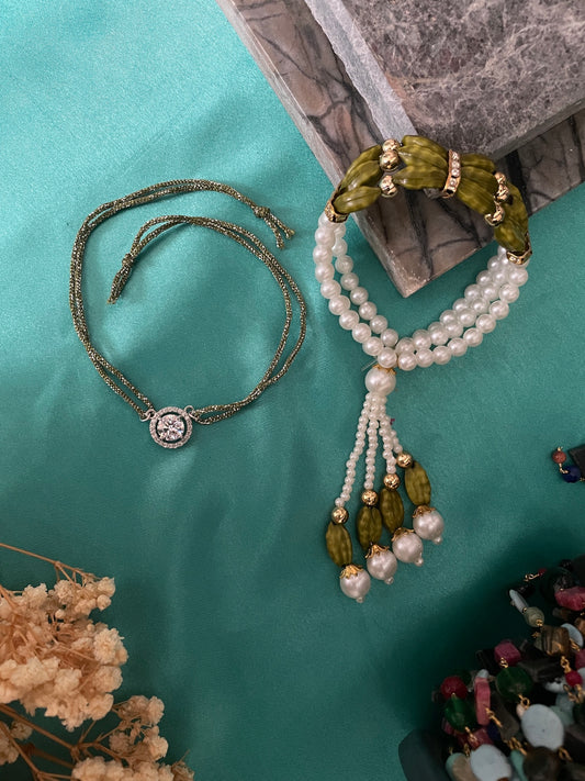 (Set of 2) Pendant/Pearl Green Be Bracelet Rakhi Lumba