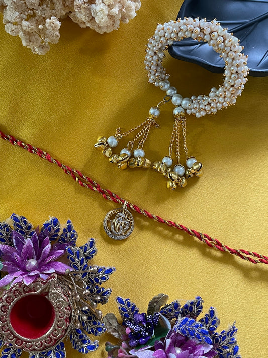 (Set of 2) Ganesha/Pearl Ghungroo Latkan Ka Lumba Rakhi