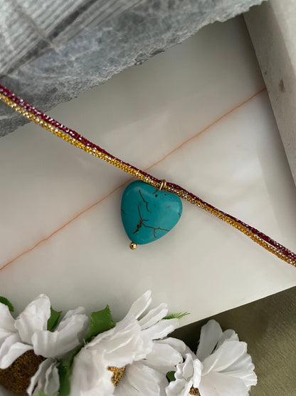 Blue Turquoise Stone Heart Rakhi Lumba