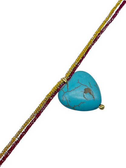 Blue Turquoise Stone Heart Rakhi Lumba