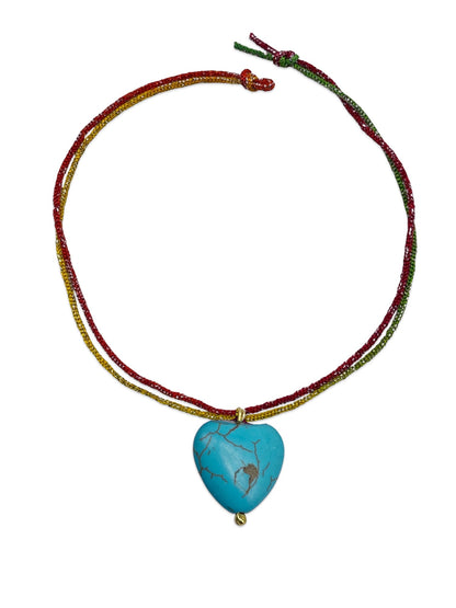 Blue Turquoise Stone Heart Rakhi Lumba