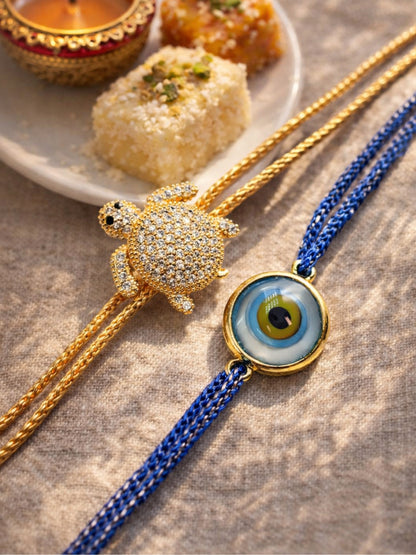 (Set of 2) Turtle Evil Eye Bracelet Rakhi Bhai Bhaiya Bro
