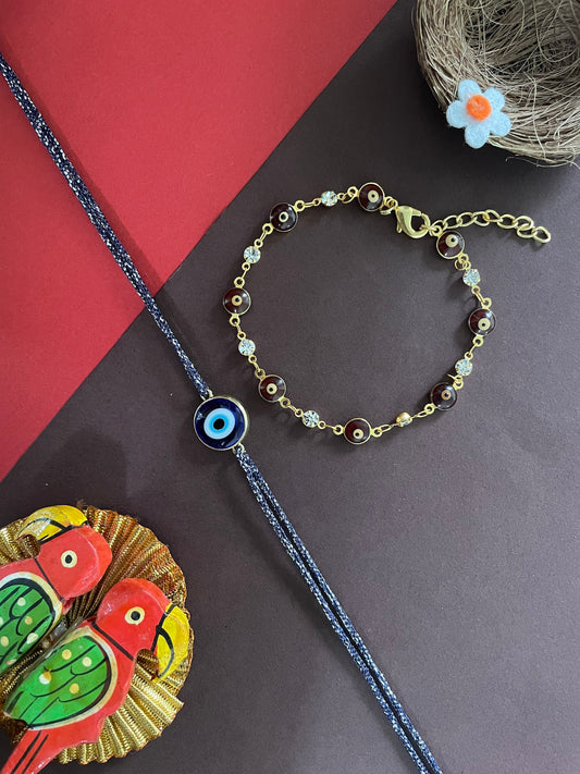 (Set of 2) Blue/Maroon Evil Eye Charm Bracelet Rakhi Lumba